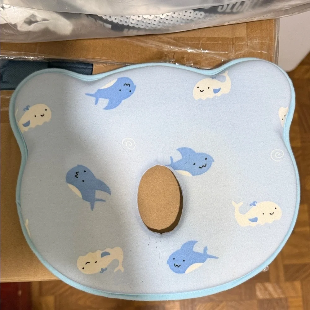 Blue Baby Pillow with Whale Print